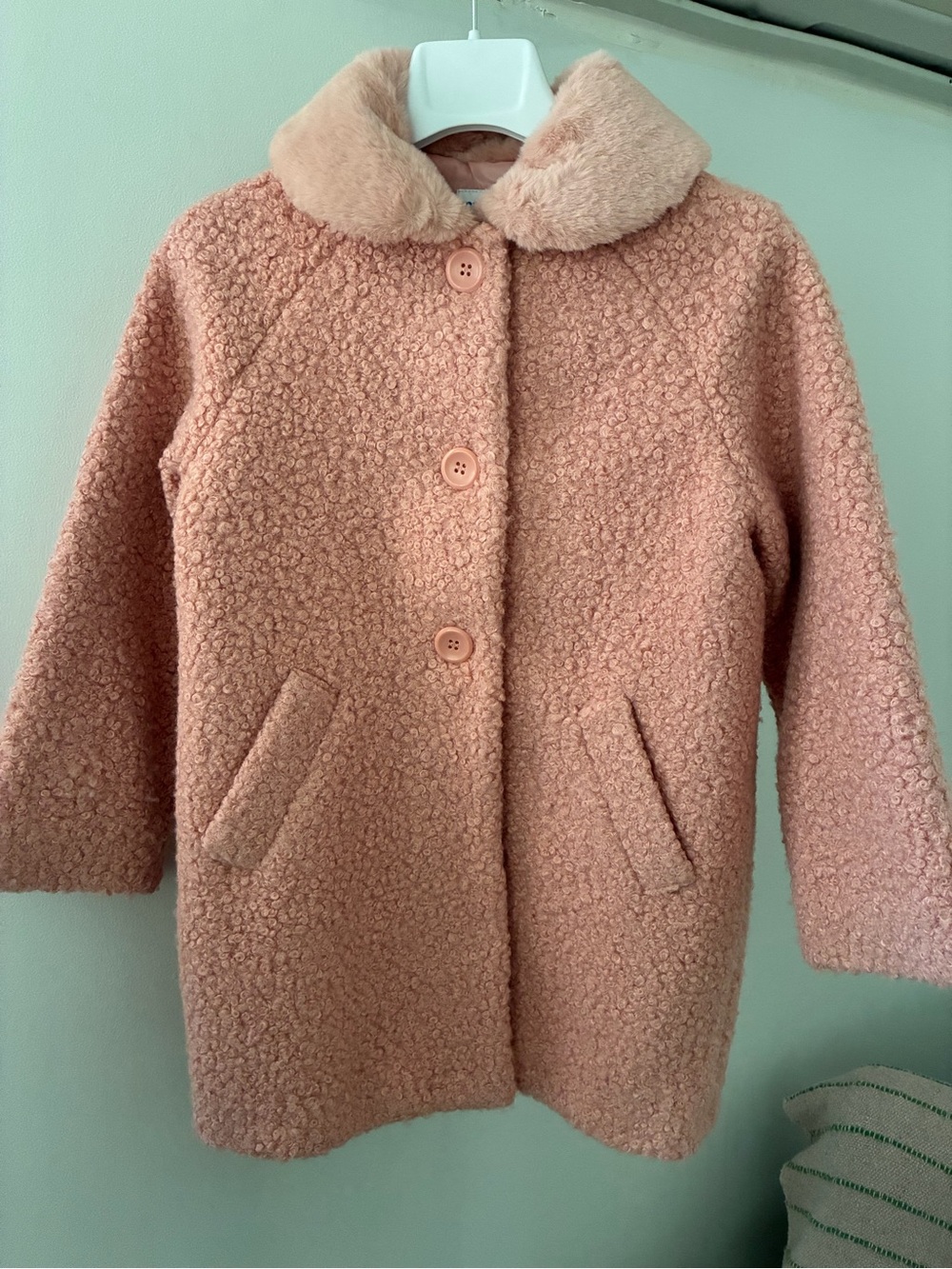 Mayoral Blush Pink Teddy Coat with Faux-Fur Collar